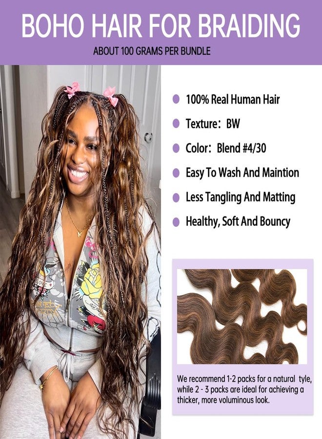 Y WIGS YWIGS Bulk Human Hair for Braiding Body Wave Blend #4/30 Boho Human Hair No Weft Human Braiding Hair 100G 20inch - Image 2